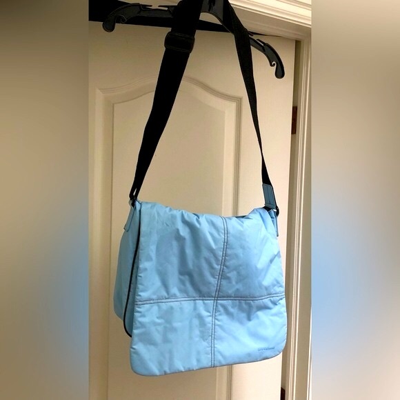 Massimo Sky Blue with brown trim water resistant messenger Bag Sz 14”x12”x3” - Picture 3 of 11